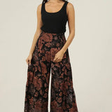 Wide Leg Printed Pants- Black Multi