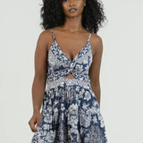 V Neck Twist Front Cut Out Sundress - Navy