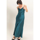 Satin Slip Dress With Spaghetti Straps - Teal