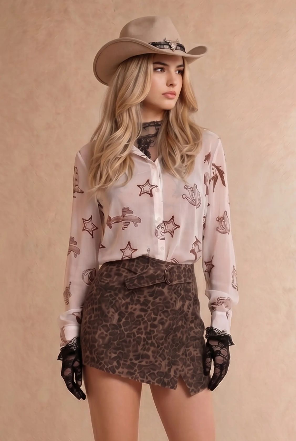 Western Printed Blouse - White