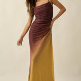 Ombre Mesh Ruched Corset Maxi Dress