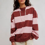 Classic Stripe Crew Wide Sweatshirt - Strawberry Wine Combo