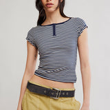 Women Tops - Tees Morning Pages Henley -NAVY COMBO