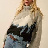 Sweaters Mountains Fuzzy Jacquard-knit Turtleneck Sweater - Blue Mountain Combo