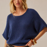 Short-sleeve Pointelle Ribbed Knit Sweater