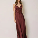 Satin Lace Detail Maxi Slip Dress