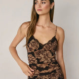 Metallic Floral Lace Trim Cami Top