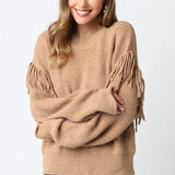 Karli Fringe Knit Sweater- tan