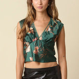 Lexi Floral Satin Crop Top - Green
