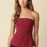 Mika Ribbed Strapless Tube Top- Burgundy
