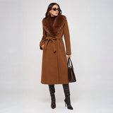 Coalition Apparel  Full-length Faux Fur Collar Wrap Coat-espresso