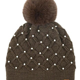 Pearl Crochet Pom Beanie-Chocolate