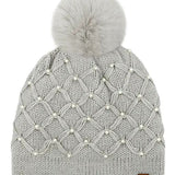 Pearl Crochet Pom Beanie-Grey