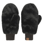 Convertible faux fur mittens-black/glitter