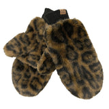 Convertible faux fur mittens-choco leopard