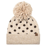 Polka Dot Pattern Pom Beanie-natural/choc