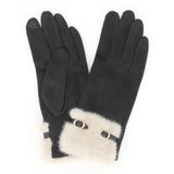 Faux Fur & Suede Touchscreen Gloves-Black