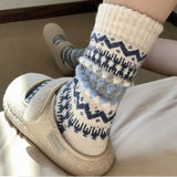 Dipped Shop Women Intimates - Socks Retro Fair Isle Print Warm Slouchy Socks- Blue Grey