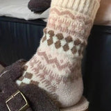 Dipped Shop Women Intimates - Socks Retro Fair Isle Print Warm Slouchy Socks- Light Khaki
