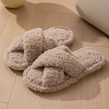 Soft Lamb Wool Cross Band Plush Slippers