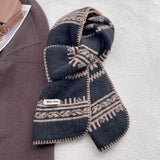 Fair Isle Jacquard Warm Knit Scarf- Black