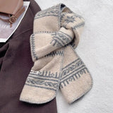 Fair Isle Jacquard Warm Knit Scarf- Off White