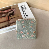 Floral Embroidery Portable Jewelry Case - Light Blue