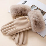 Fur Cuffs Gloves- Beige