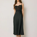 Lace Corset Midi Dress - Black