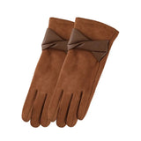Bow Suede Gloves- Brown