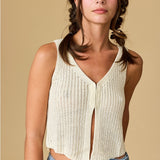 Vests Jaylani V-neck Ribbed Knit Vest - Cream