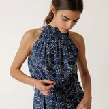 Halter-neck Dress With Belt - Blue Combo