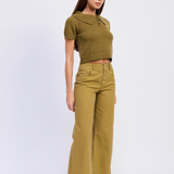 Elin Polo Sweater Top - Olive