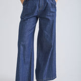 Wide Leg High Waist Denim Pants - Dark Wash
