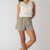 Crochet Buttoned Vest - Cream