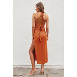 Halter Neck Cutout Maxi Dress - Rust
