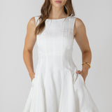 Fit and Flare Panelled Mini Dress - Off White
