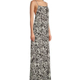 Floral Print Maxi Slip Dress - Black/Ecru