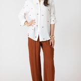 Vintage Floral Embroidered Button-down Cotton Shirt - Ivory
