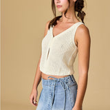 Vests Jaylani V-neck Ribbed Knit Vest - Cream