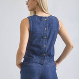 Button Back Denim Top - Dark Wash