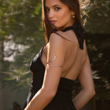 Alana Plunge Neck Button- Front Halter Top- Black