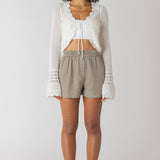 Tie Front Crochet Cardigan - Ivory