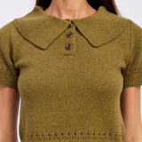Elin Polo Sweater Top - Olive