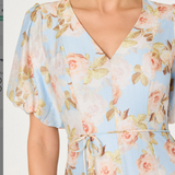 Lavena Floral Balloon Sleeve Midi Dress - Blue Floral