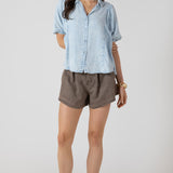 Panelled Button Front Blouse - Bleached Indigo