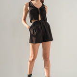 Jaylani V-neck Crop Length Ribbed Knit Vest - Black