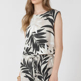 Abstract Leaf Button-back Tank - Natural Combo