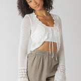 Tie Front Crochet Cardigan - Ivory