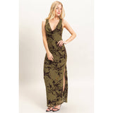 Cowl-neck Maxi Dress - Olive Green